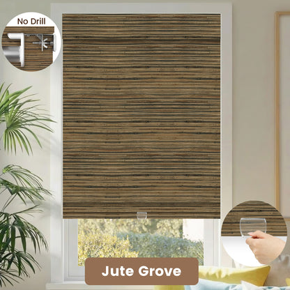 Kincmo No Drill Cordless Woven Wood Shades 50%/70%/100% Blackout - Natural Rustic