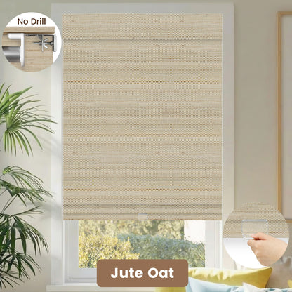 Kincmo No Drill Cordless Woven Wood Shades 50%/70%/100% Blackout - Natural Rustic
