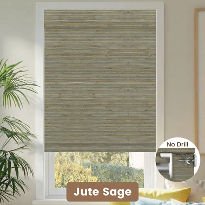 Kincmo No Drill Woven Wood Shades, Motorized 50%/70%/100% Blackout - Natural Rustic