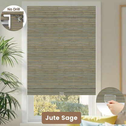 Kincmo No Drill Cordless Woven Wood Shades 50%/70%/100% Blackout - Natural Rustic