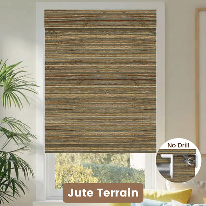 Kincmo No Drill Woven Wood Shades, Motorized 50%/70%/100% Blackout - Natural Rustic