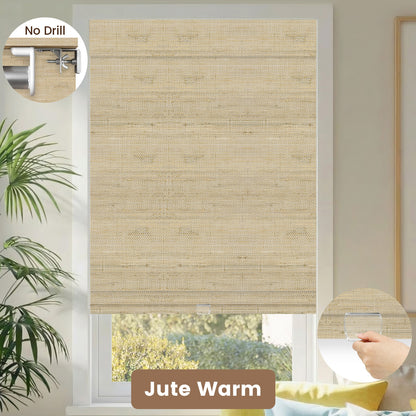 Kincmo No Drill Cordless Woven Wood Shades 50%/70%/100% Blackout - Natural Rustic