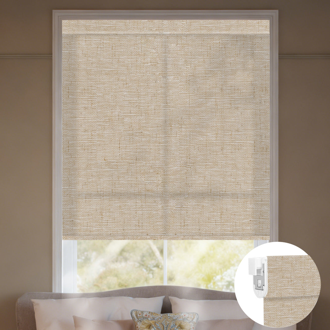 Kincmo No Drill Shades, Motorized 75% Blackout Light Filtering - Linen
