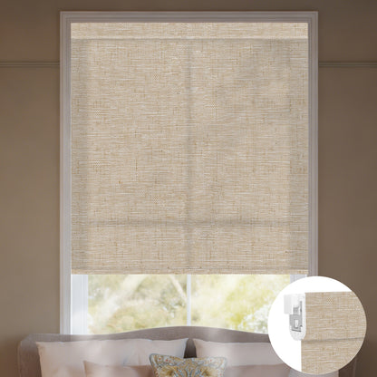 Kincmo No Drill Roller Shades, Motorized 75% Blackout Light Filtering - Linen