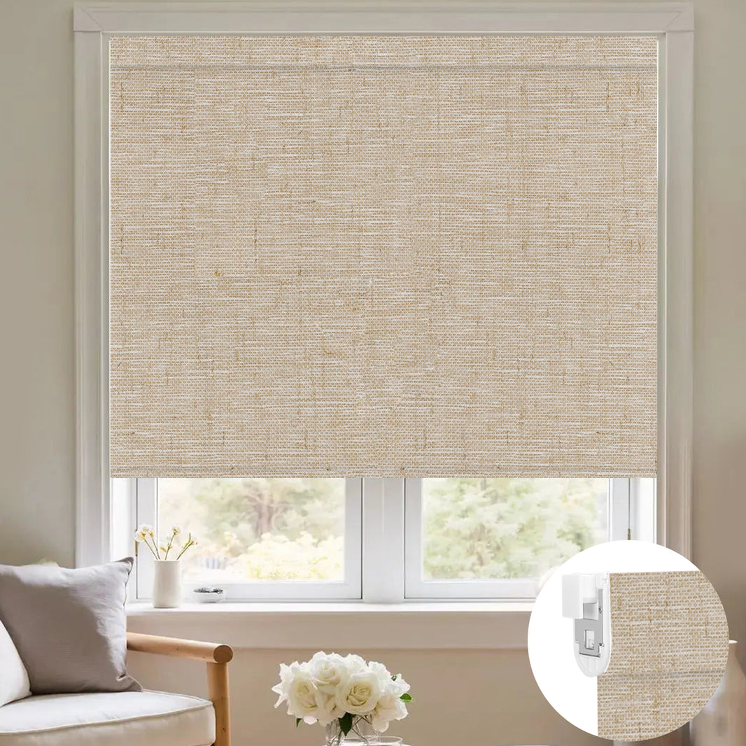 Kincmo No Drill Shades, Motorized 100% Blackout - Linen