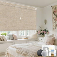 Kincmo Motorized Roller Shades 100% Blackout - Linen