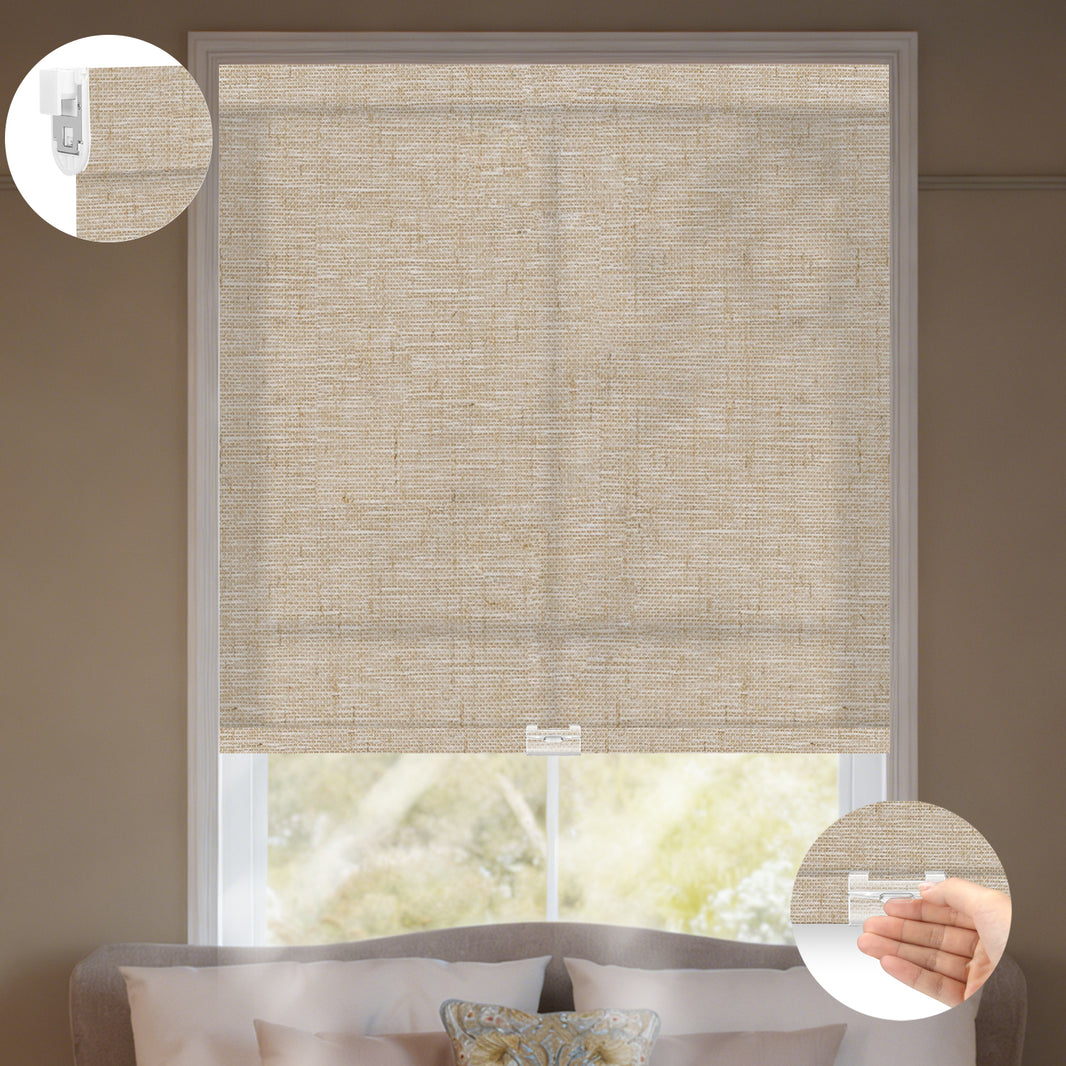 Kincmo No Drill Cordless Light Filtering Roller Shades 75% Blackout - Linen