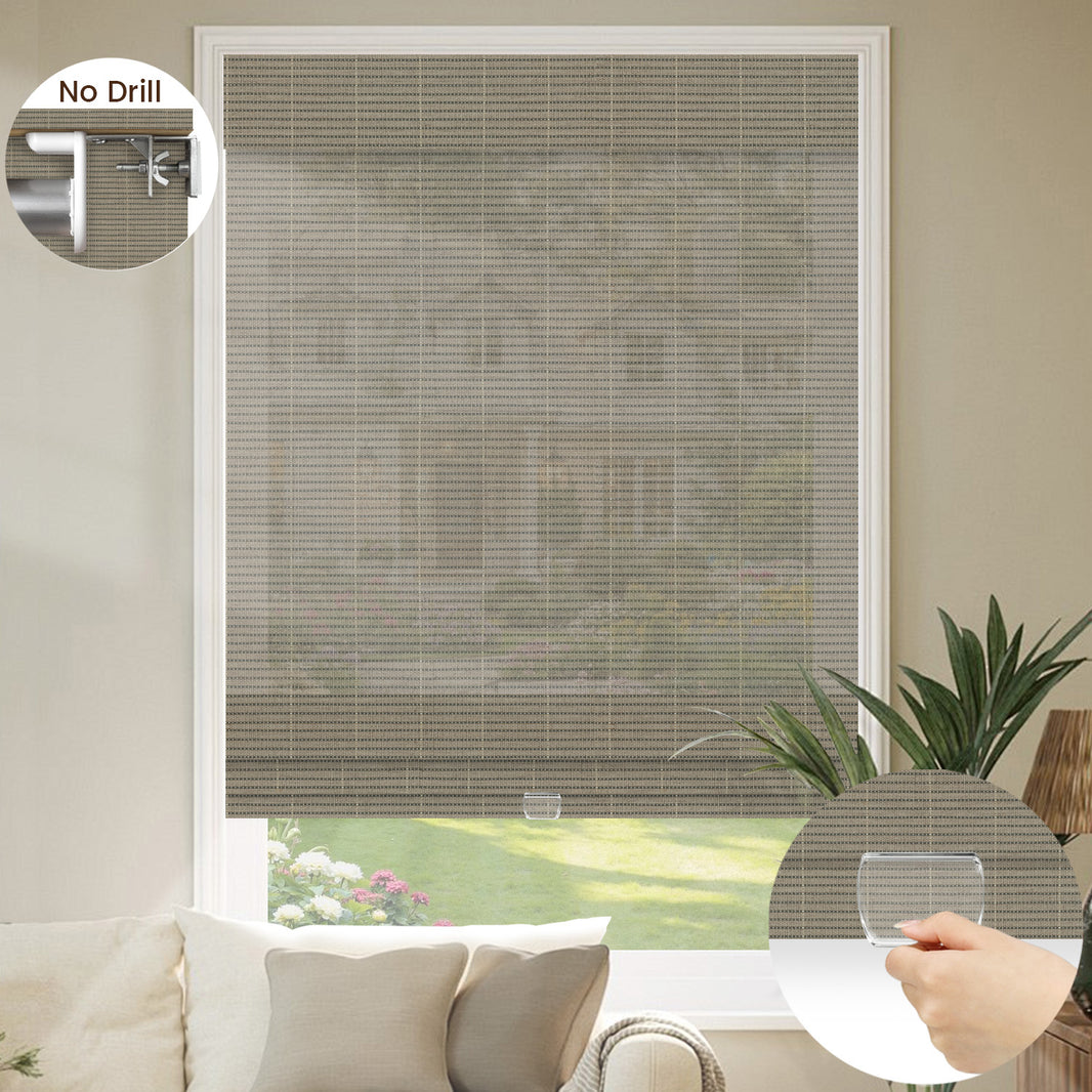 Kincmo No Drill Cordless Woven Wood Shades 50%/70%/100% Blackout - Organic Texture