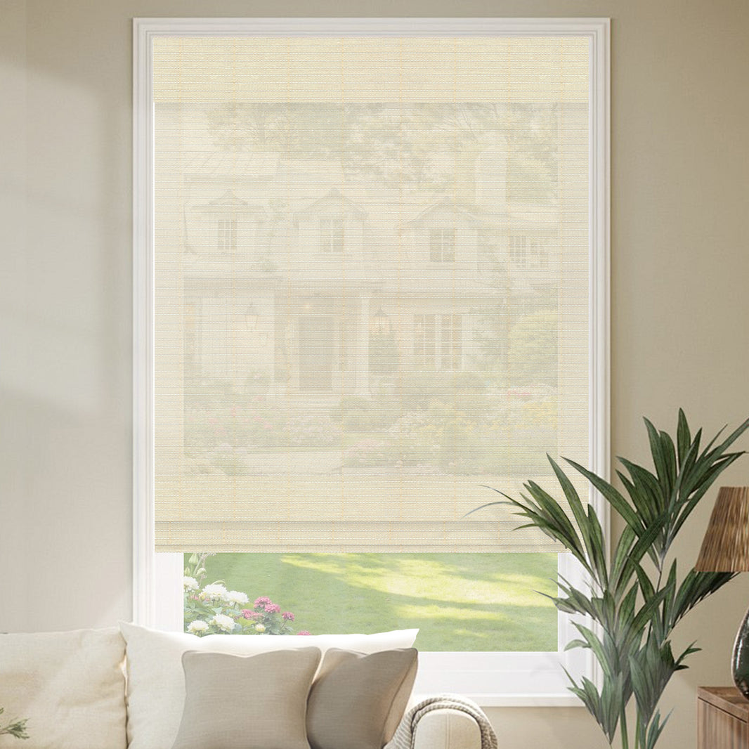 Kincmo Motorized Woven Wood Shades 50%/70%/100% Blackout - Organic Texture