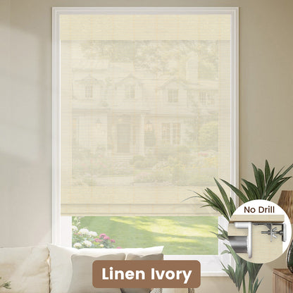 Kincmo No Drill Woven Wood Shades, Motorized 50%/70%/100% Blackout - Organic Texture