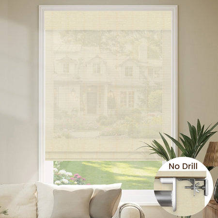 Kincmo No Drill Woven Wood Shades, Motorized 50%/70%/100% Blackout - Organic Texture