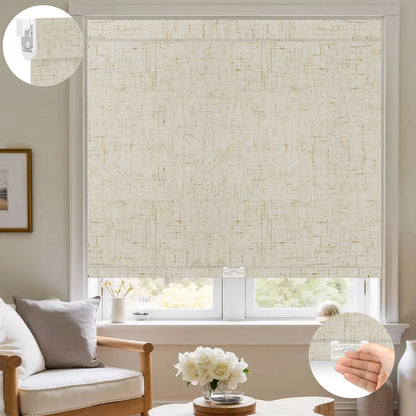 Kincmo No Drill Cordless Roller Shades 100% Blackout  - Linen