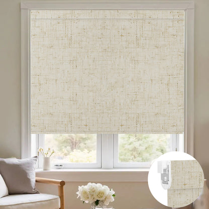Kincmo No Drill Shades, Motorized 100% Blackout - Linen