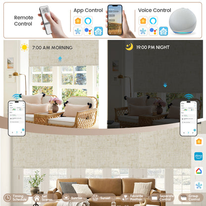 Kincmo No Drill Roller Shades, Motorized 100% Blackout - Linen