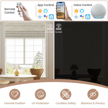 Kincmo Motorized Roman Shades 100% Blackout - Linen