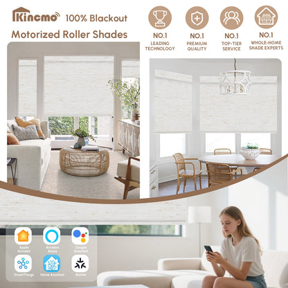Kincmo Motorized Roller Shades 100% Blackout - Linen