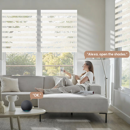 Kincmo No Drill Zebra Shades, Motorized 75% Blackout - Linen