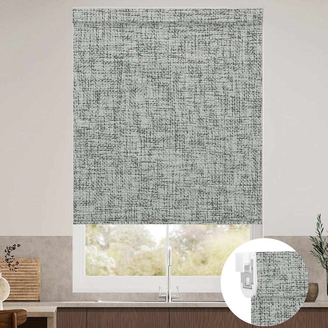 Kincmo No Drill Shades, Motorized 100% Blackout - Mist