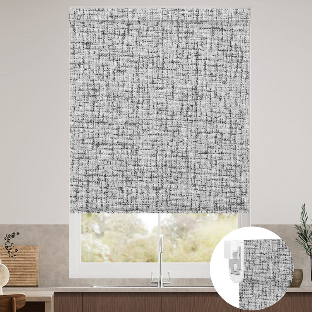 Kincmo No Drill Shades, Motorized 100% Blackout - Mist