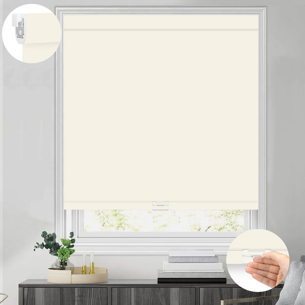 Kincmo No Drill Cordless Roller Shades 100% Blackout - Pure