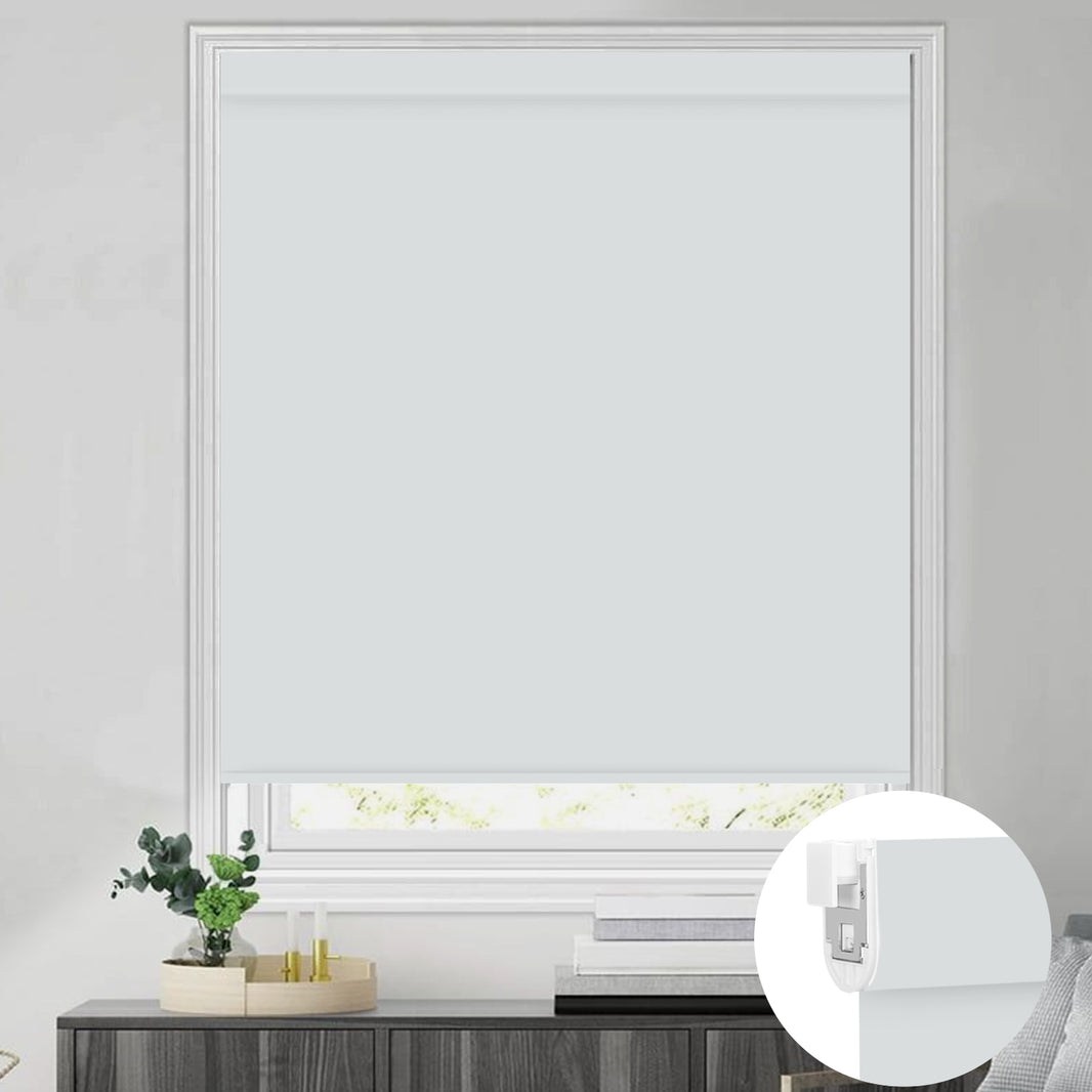 Kincmo No Drill Shades, Motorized 100% Blackout - Pure