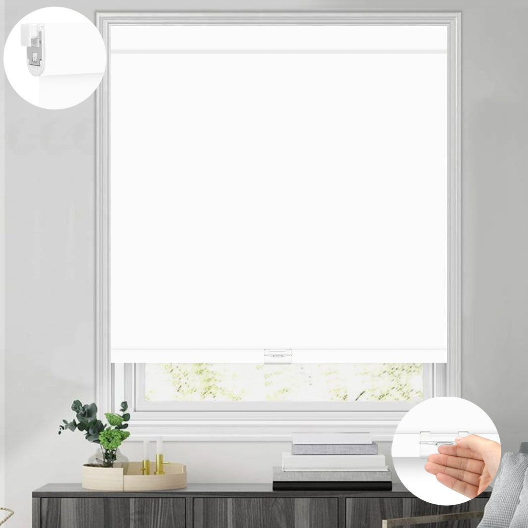 Kincmo No Drill Cordless Roller Shades 100% Blackout - Pure