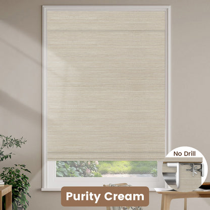Kincmo No Drill Woven Wood Shades, Motorized 50%/70%/100% Blackout - Designer