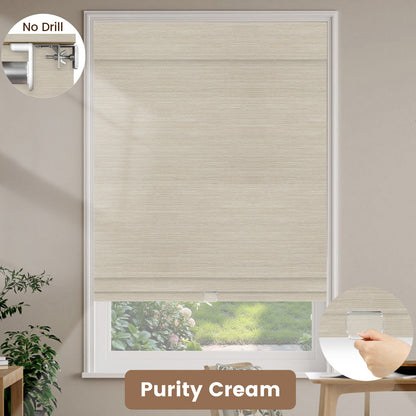 Kincmo No Drill Cordless Woven Wood Shades 50%/70%/100% Blackout - Designer