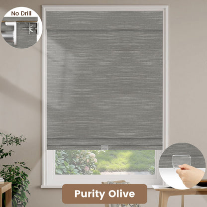 Kincmo No Drill Cordless Woven Wood Shades 50%/70%/100% Blackout - Designer