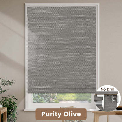 Kincmo No Drill Woven Wood Shades, Motorized 50%/70%/100% Blackout - Designer