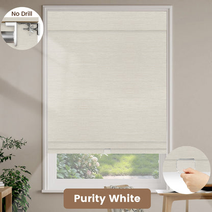 Kincmo No Drill Cordless Woven Wood Shades 50%/70%/100% Blackout - Designer