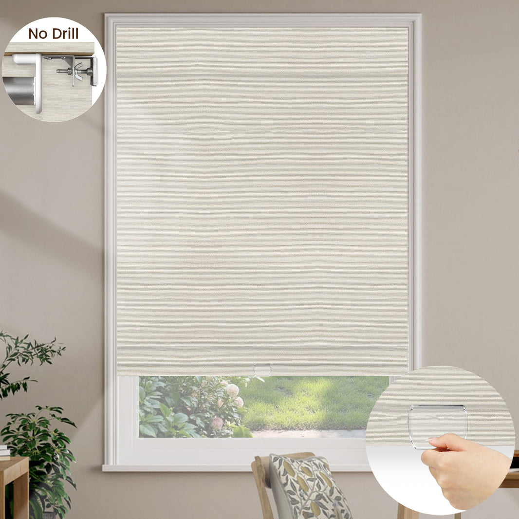 Kincmo No Drill Cordless Woven Wood Shades 50%/70%/100% Blackout - Designer