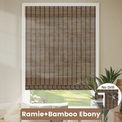 Kincmo No Drill Woven Wood Shades, Motorized 50%/70%/100% Blackout - Organic Texture