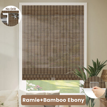 Kincmo No Drill Cordless Woven Wood Shades 50%/70%/100% Blackout - Organic Texture