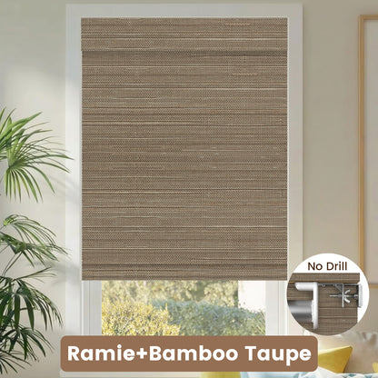 Kincmo No Drill Woven Wood Shades, Motorized 50%/70%/100% Blackout - Natural Rustic