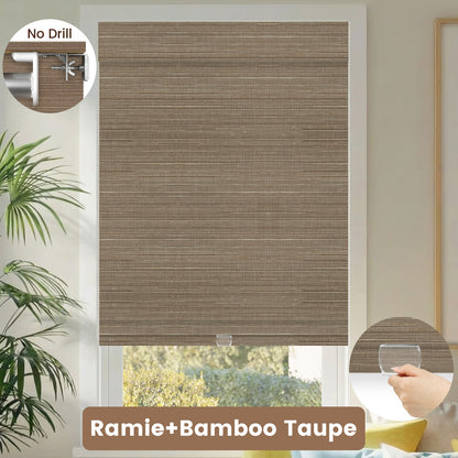 Kincmo No Drill Cordless Woven Wood Shades 50%/70%/100% Blackout - Natural Rustic