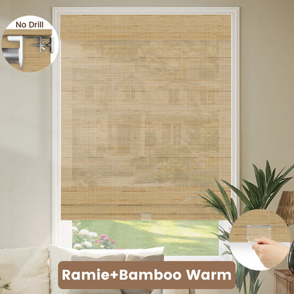 Kincmo No Drill Cordless Woven Wood Shades 50%/70%/100% Blackout - Organic Texture