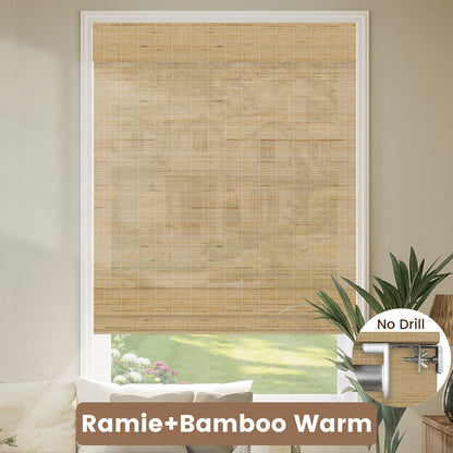 Kincmo No Drill Woven Wood Shades, Motorized 50%/70%/100% Blackout - Organic Texture