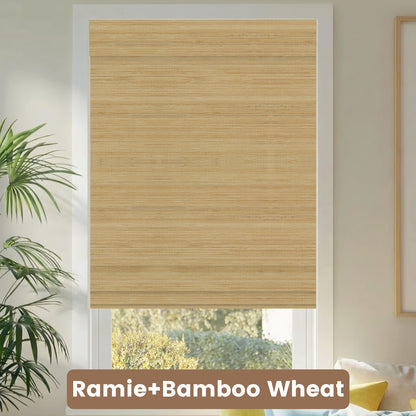 Kincmo Motorized Woven Wood Shades 50%/70%/100% Blackout - Natural Rustic