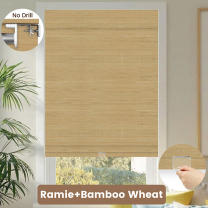 Kincmo No Drill Cordless Woven Wood Shades 50%/70%/100% Blackout - Natural Rustic