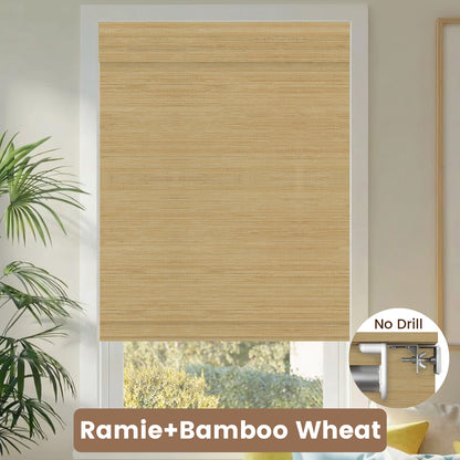 Kincmo No Drill Woven Wood Shades, Motorized 50%/70%/100% Blackout - Natural Rustic
