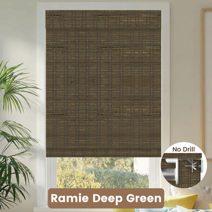 Kincmo No Drill Woven Wood Shades, Motorized 50%/70%/100% Blackout - Natural Rustic