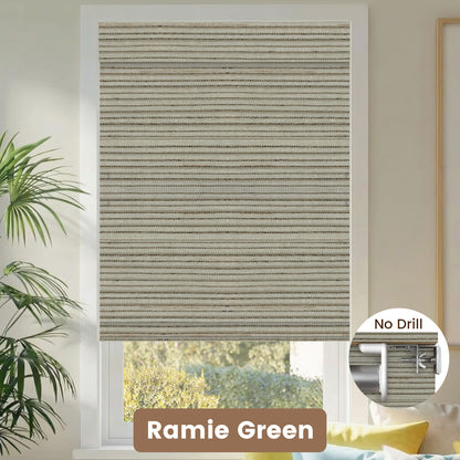 Kincmo No Drill Woven Wood Shades, Motorized 50%/70%/100% Blackout - Natural Rustic