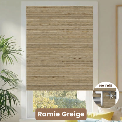 Kincmo No Drill Woven Wood Shades, Motorized 50%/70%/100% Blackout - Natural Rustic