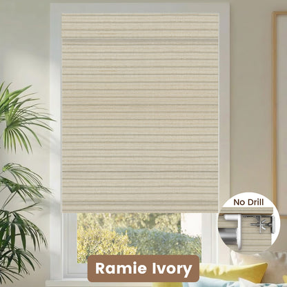 Kincmo No Drill Woven Wood Shades, Motorized 50%/70%/100% Blackout - Natural Rustic
