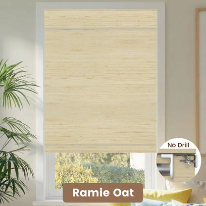 Kincmo No Drill Woven Wood Shades, Motorized 50%/70%/100% Blackout - Natural Rustic