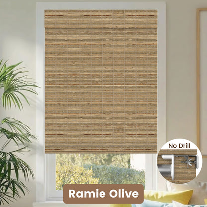 Kincmo No Drill Woven Wood Shades, Motorized 50%/70%/100% Blackout - Natural Rustic