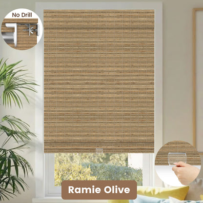 Kincmo No Drill Cordless Woven Wood Shades 50%/70%/100% Blackout - Natural Rustic