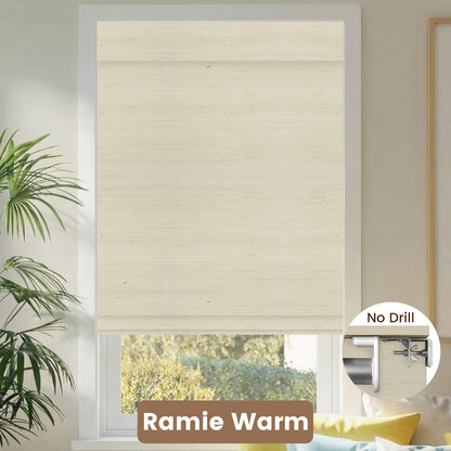 Kincmo No Drill Woven Wood Shades, Motorized 50%/70%/100% Blackout - Natural Rustic