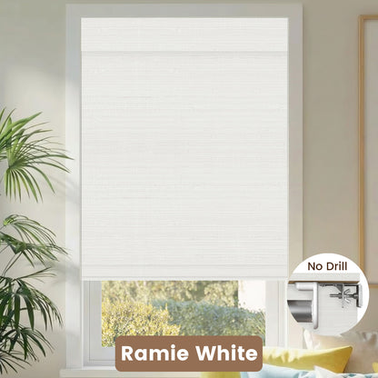 Kincmo No Drill Woven Wood Shades, Motorized 50%/70%/100% Blackout - Natural Rustic
